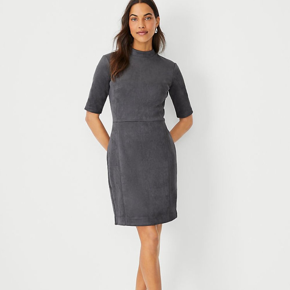 Ann Taylor faux suede mock neck sheath dress